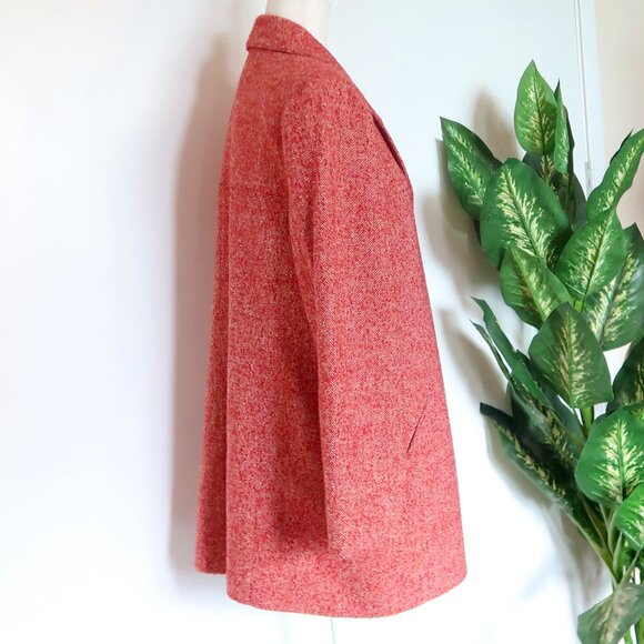 Ellen Tracey Red Herringbone Wool Single-breasted Blazer Coat Classic Office 14 - Picture 7 of 14